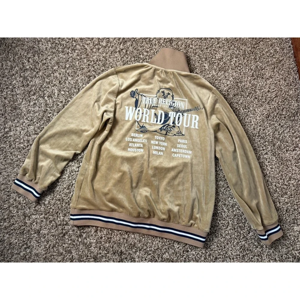 True Religion‎ Velour Tour Track Men's Size Medium Travertine Beige Full Zip